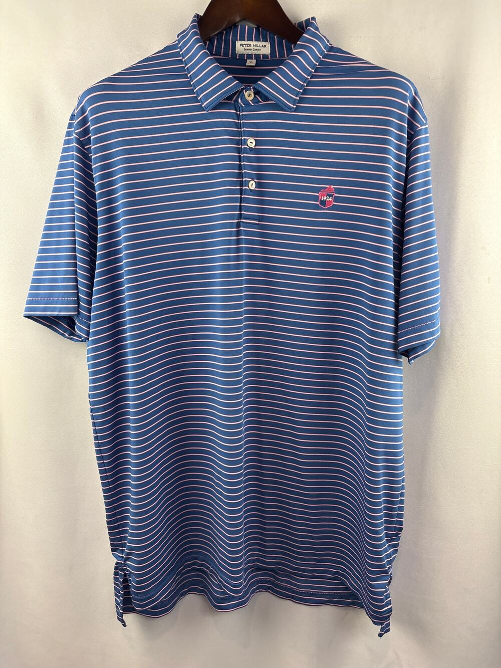 Men’s Peter Millar XL Blue & Pink Striped Golf Polo